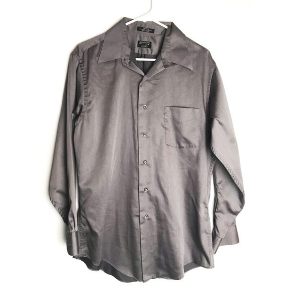 Arrow • Grey Sateen Button Down Dress Shirt